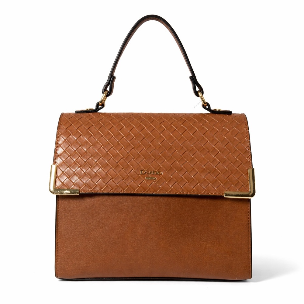Dune London Brown Woven Leather Top Handle Shoulder Bag Gold Hardware